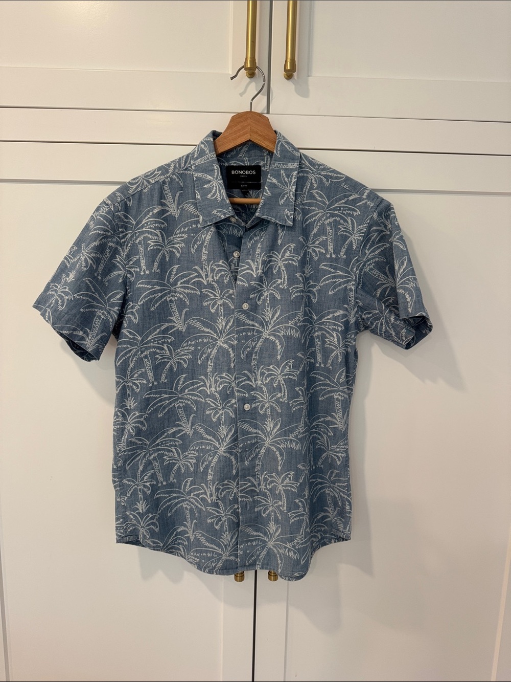Bonobos Light Blue Palm-Print Short Sleeve Button-Up Shirt